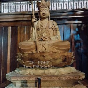 Tượng Địa Tạng Vương Gỗ Mít Sơn Son Dát Vàng - Mẫu Đẹp Trang Nghiêm