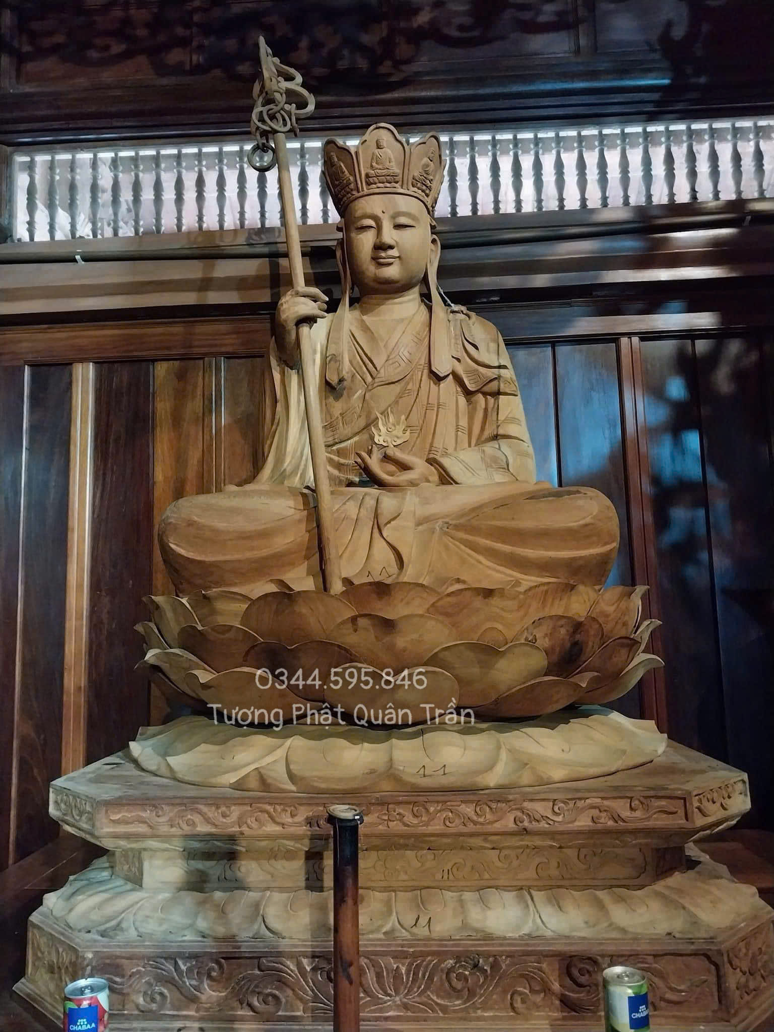 Tượng Địa Tạng Vương Gỗ Mít Sơn Son Dát Vàng - Mẫu Đẹp Trang Nghiêm